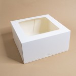 Упаковка для торта с окном белая мелованный картон 25,5x25,5x12 см 