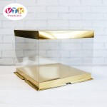Коробка для торта ПРОЗРАЧНАЯ золото 25х25x20 см VTK