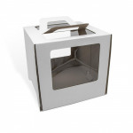 Коробка для торта с окном и ручками Белая 26х26х25 см VTK